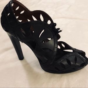 BCBGMaxAzria Black Leather Lace Up Heels